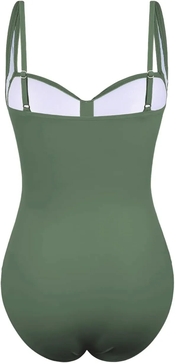 Hilor Women's Tummy Control One Piece Swimsuits Front Twist Bathing Suits Slimming Monokini Swimwear