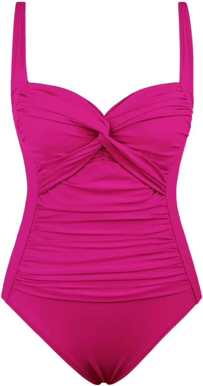 Hilor Women's Tummy Control One Piece Swimsuits Front Twist Bathing Suits Slimming Monokini Swimwear