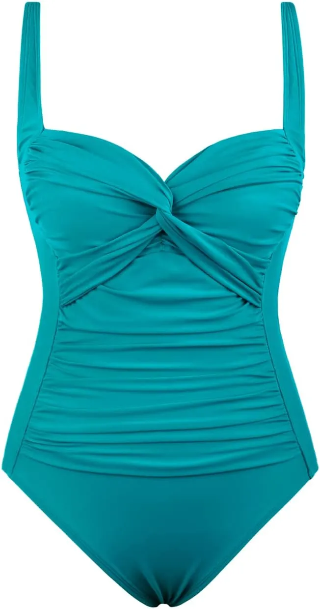 Hilor Women's Tummy Control One Piece Swimsuits Front Twist Bathing Suits Slimming Monokini Swimwear