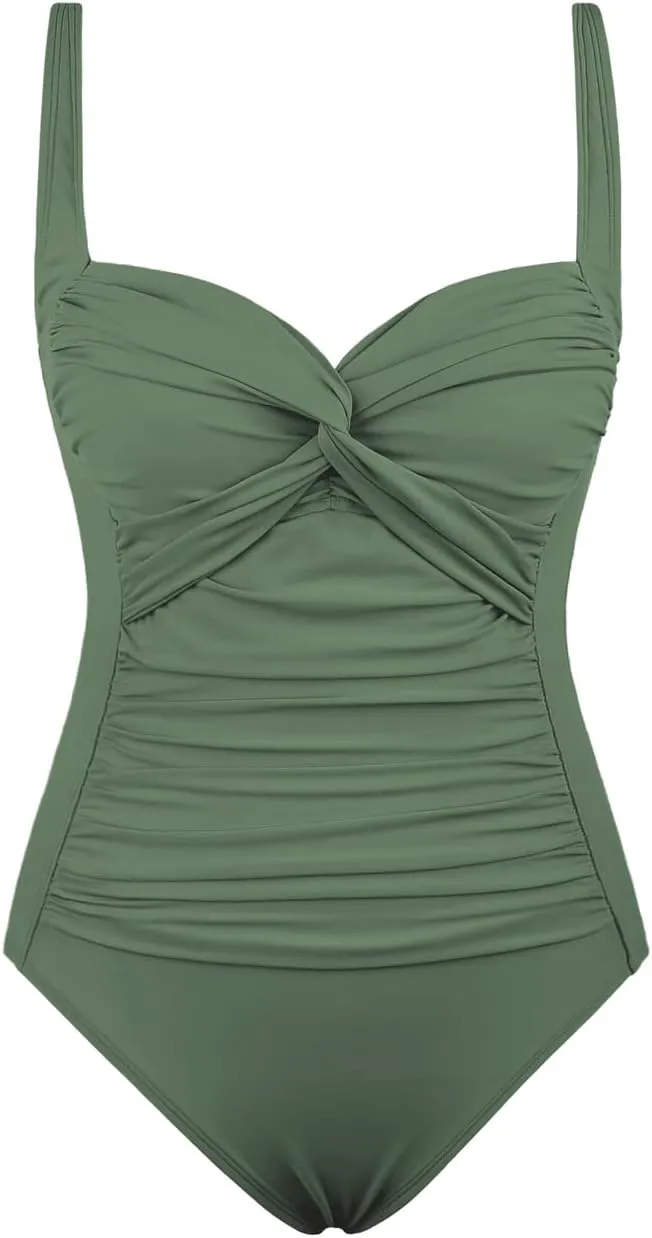 Hilor Women's Tummy Control One Piece Swimsuits Front Twist Bathing Suits Slimming Monokini Swimwear