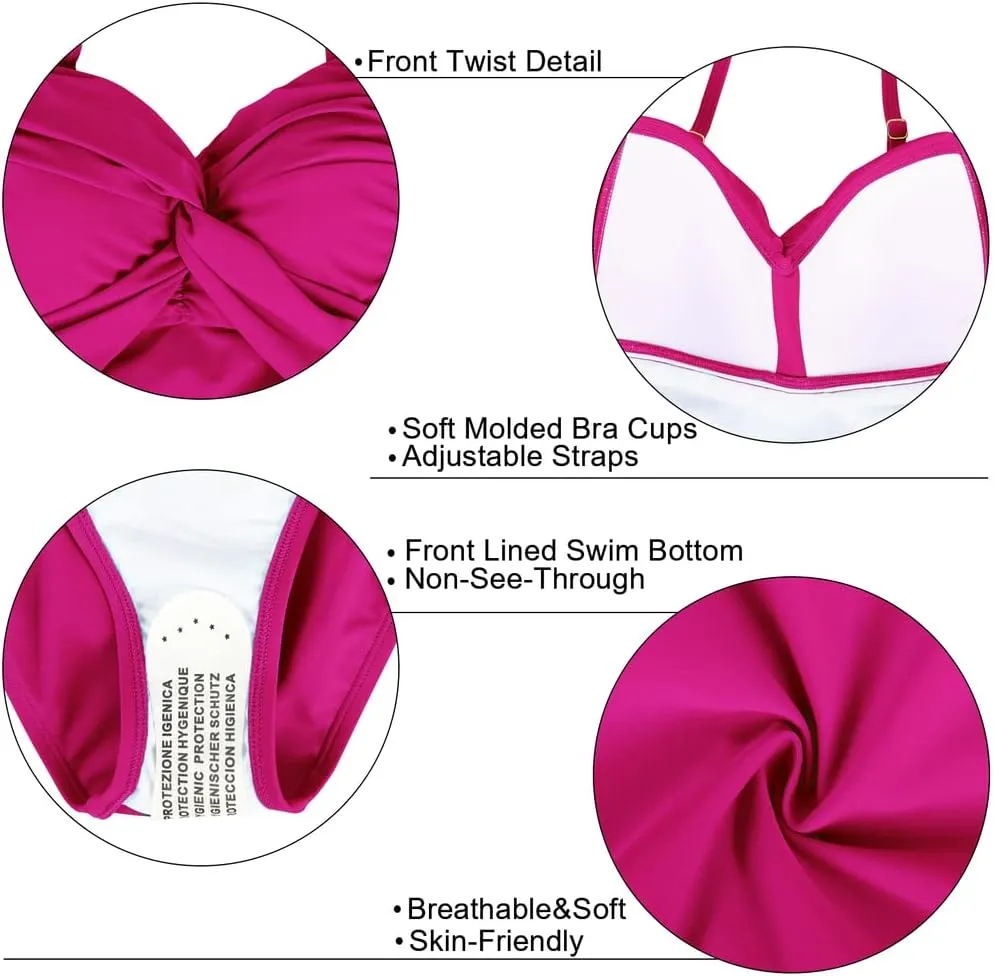 Hilor Women's Tummy Control One Piece Swimsuits Front Twist Bathing Suits Slimming Monokini Swimwear