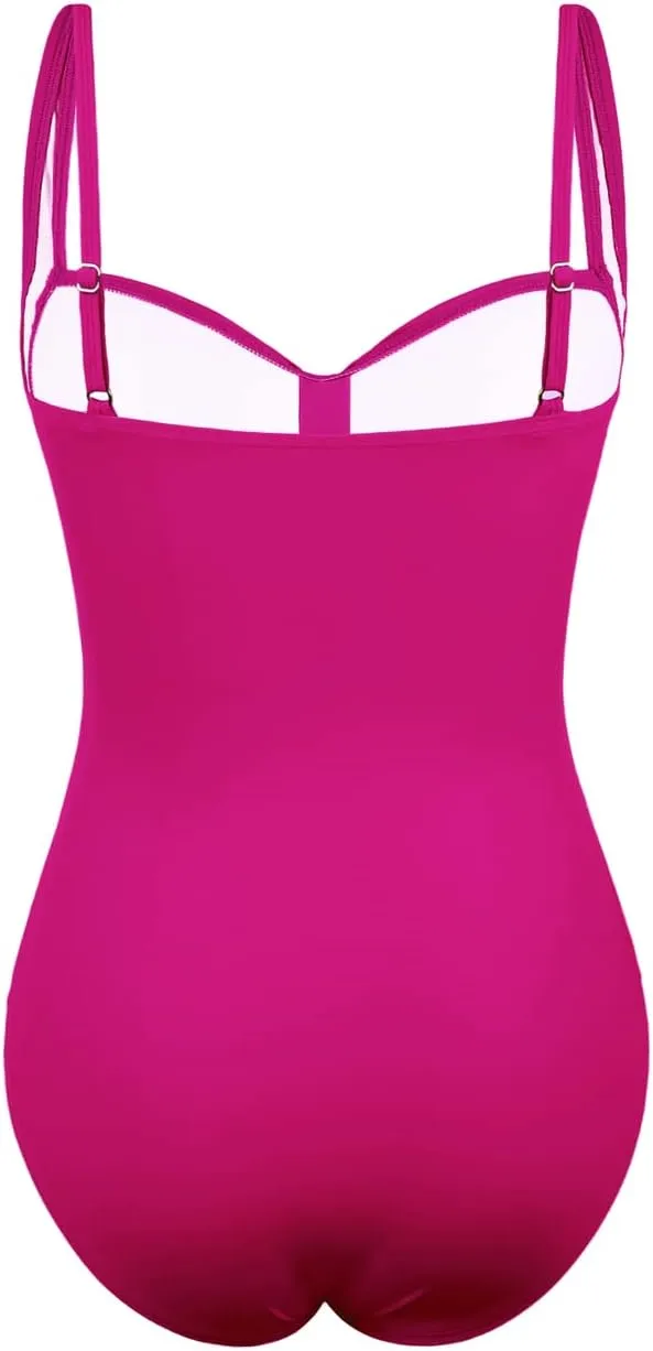 Hilor Women's Tummy Control One Piece Swimsuits Front Twist Bathing Suits Slimming Monokini Swimwear