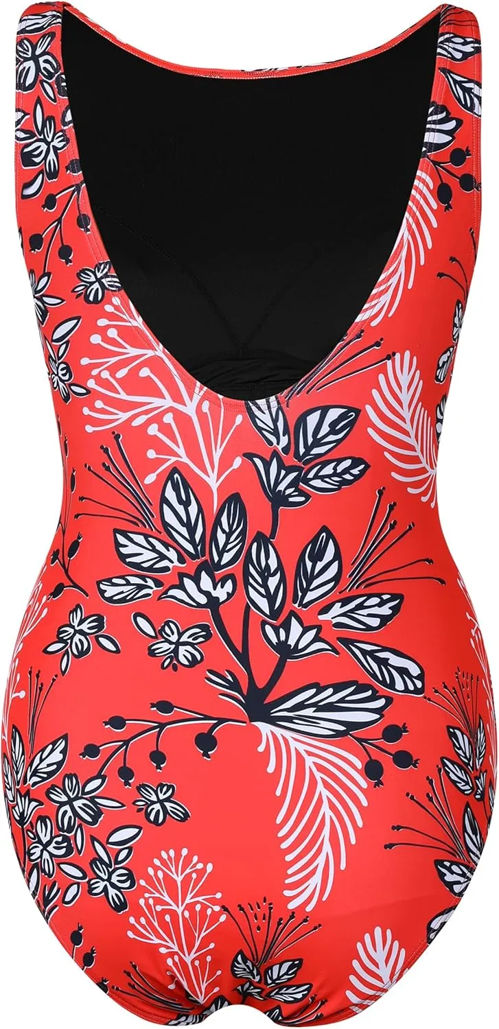 Hilor Women's Underwire Swimsuits High Neck One Piece Bathing Suit Modest Tummy Control Swimwear