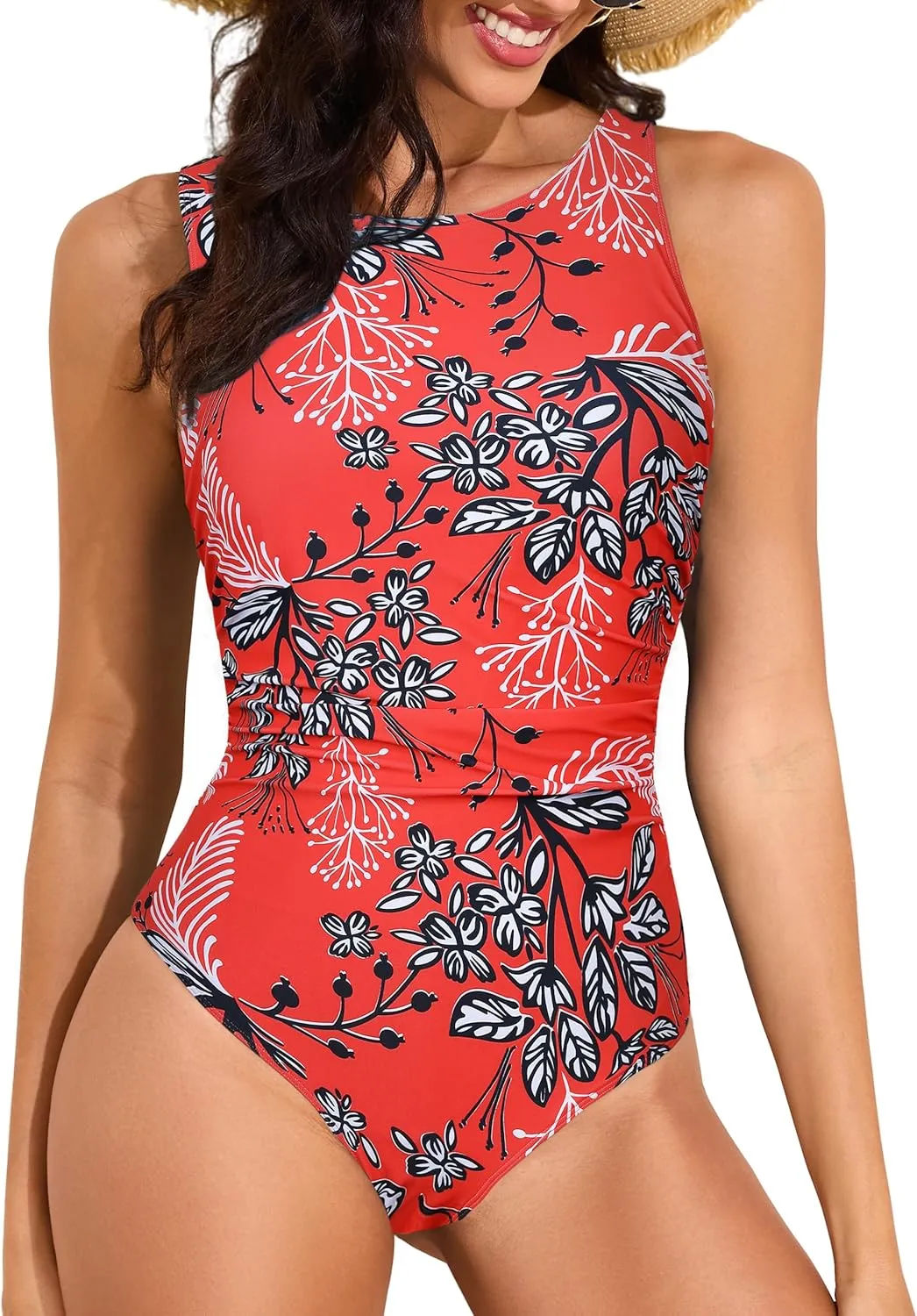 Hilor Women's Underwire Swimsuits High Neck One Piece Bathing Suit Modest Tummy Control Swimwear