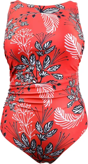 Hilor Women's Underwire Swimsuits High Neck One Piece Bathing Suit Modest Tummy Control Swimwear