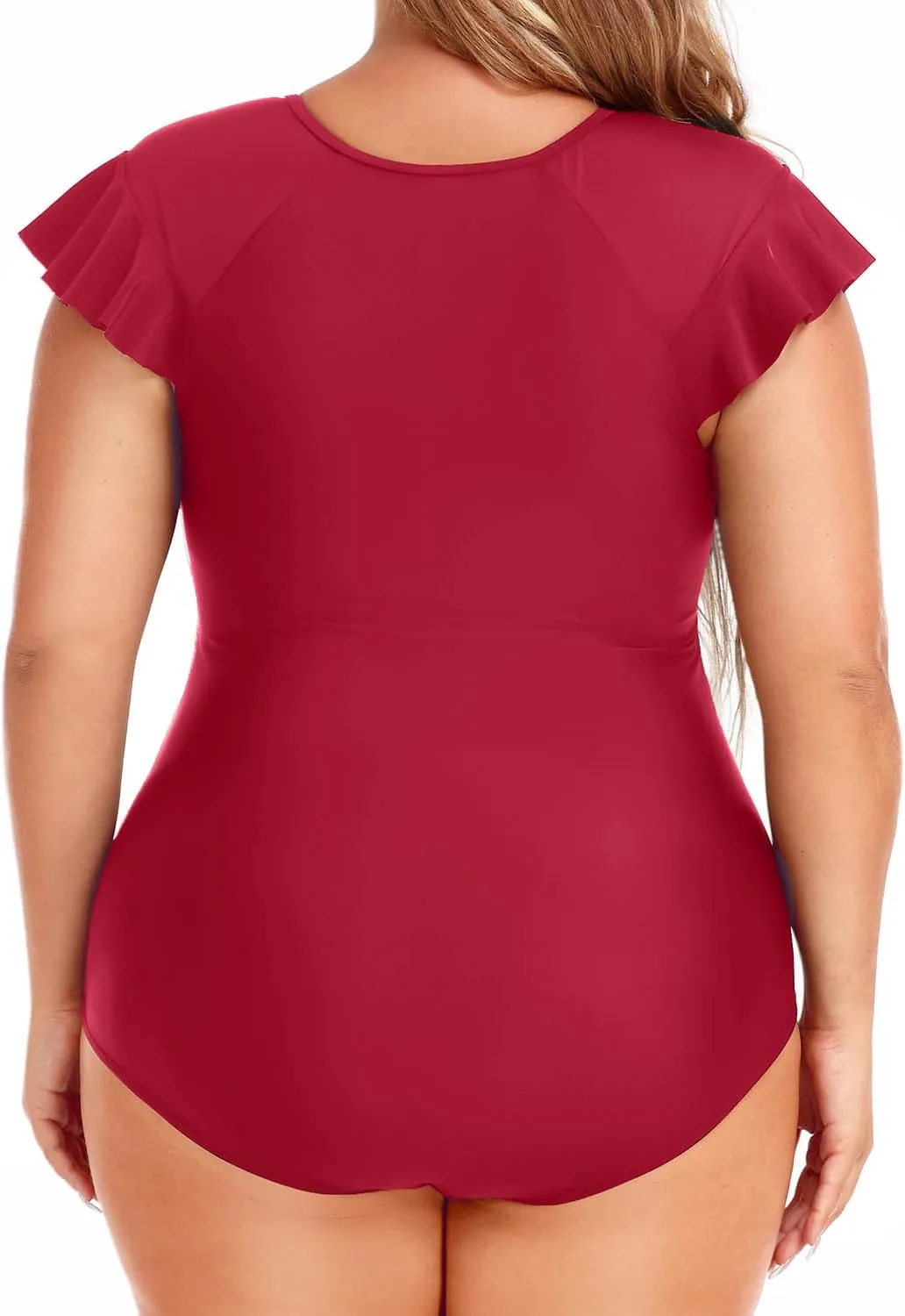 Holipick Plus Size One Piece Swimsuit for Women Tummy Control Cap Sleeves Bathing Suits Zipper Front Rash Guard Swimwear