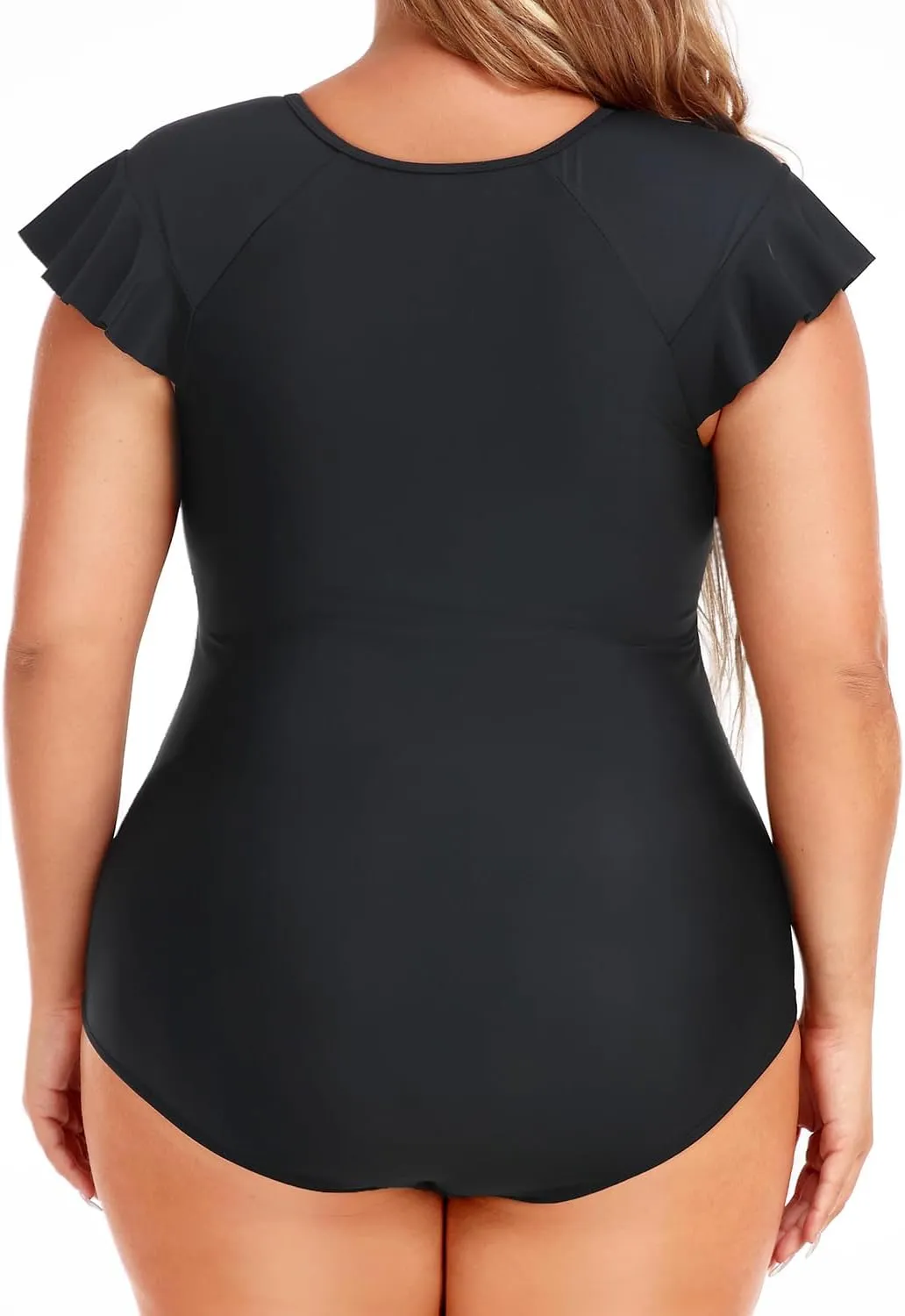 Holipick Plus Size One Piece Swimsuit for Women Tummy Control Cap Sleeves Bathing Suits Zipper Front Rash Guard Swimwear