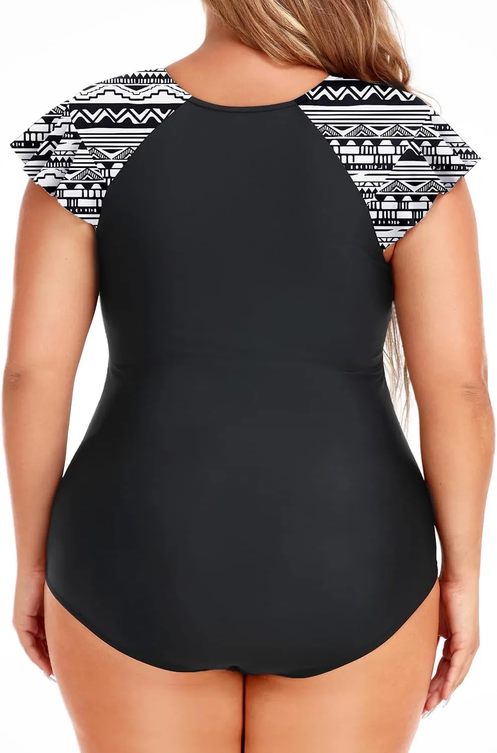Holipick Plus Size One Piece Swimsuit for Women Tummy Control Cap Sleeves Bathing Suits Zipper Front Rash Guard Swimwear