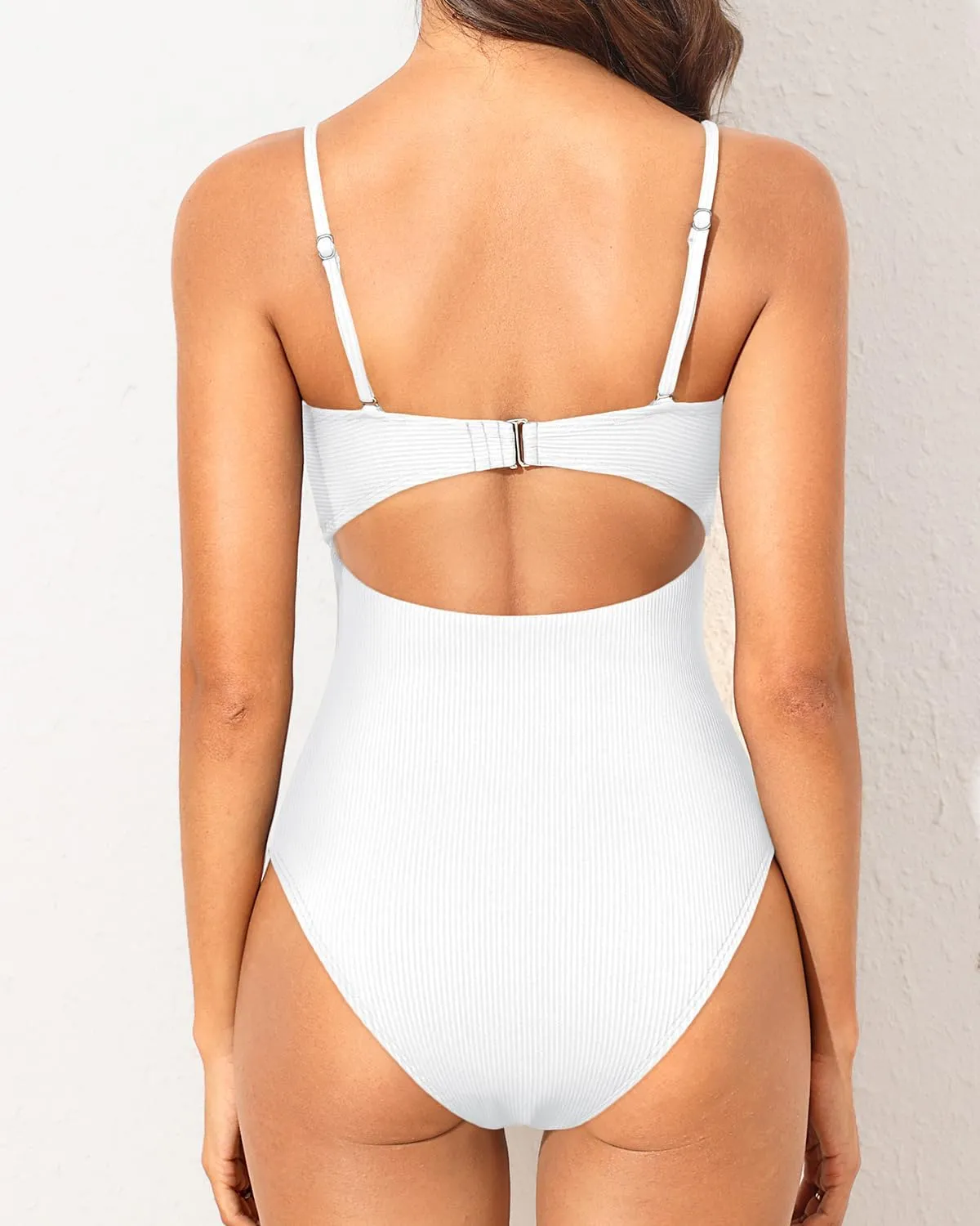Holipick Ribbed Strapless Bandeau One Piece Swimsuits for Women Cutout Cheeky Bathing Suits
