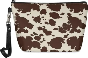 Horeset Brown Cow Print Makeup Bag,Fashion Travel Waterproof Cosmetic Pouch Toiletry Bag Accessories Organizer