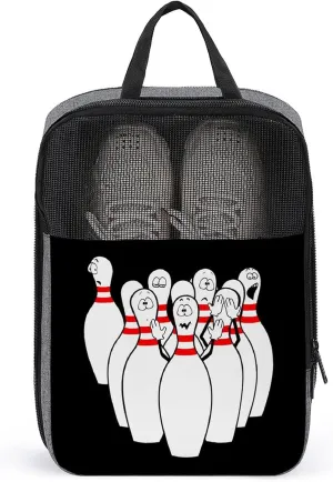 Humorous Bowling Funny Face Printed Shoe Bag Storage Carrier Portable Holder Pouch With Handle for Travel