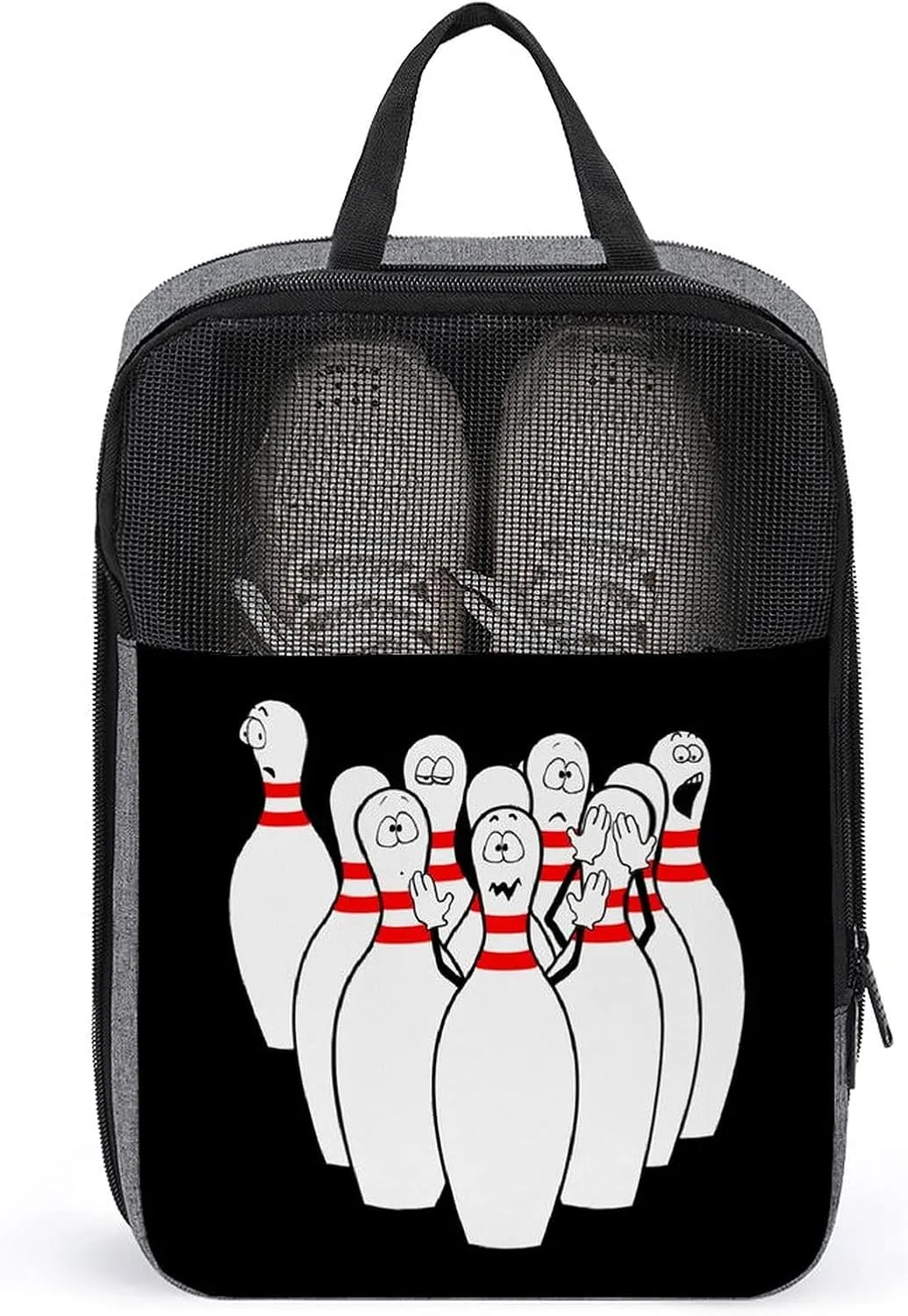Humorous Bowling Funny Face Printed Shoe Bag Storage Carrier Portable Holder Pouch With Handle for Travel