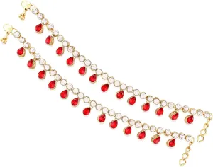 I Jewels Gold Plated Indian Wedding Bollywood Anklets/Payal with Round Stones for & Women A008R