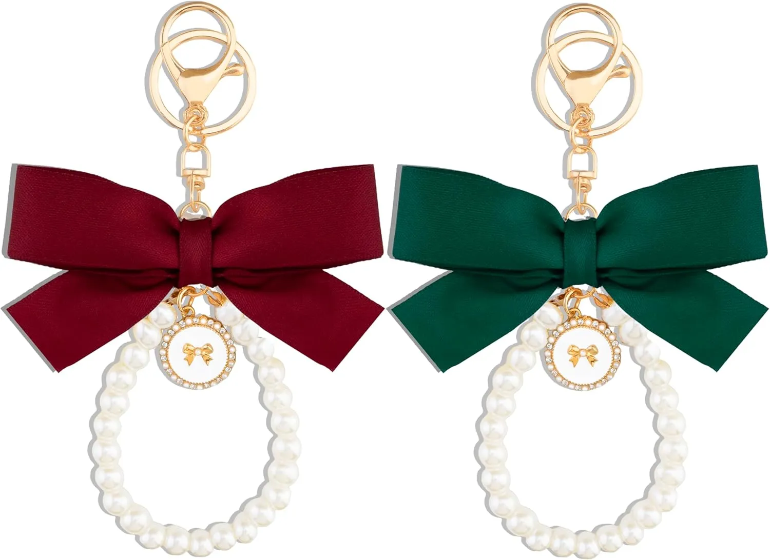 igvean Friends Bow Keychain Pearl Wristlet Keychain for Women Cute Purse Coquette Accessories
