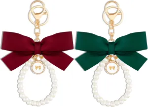 igvean Friends Bow Keychain Pearl Wristlet Keychain for Women Cute Purse Coquette Accessories