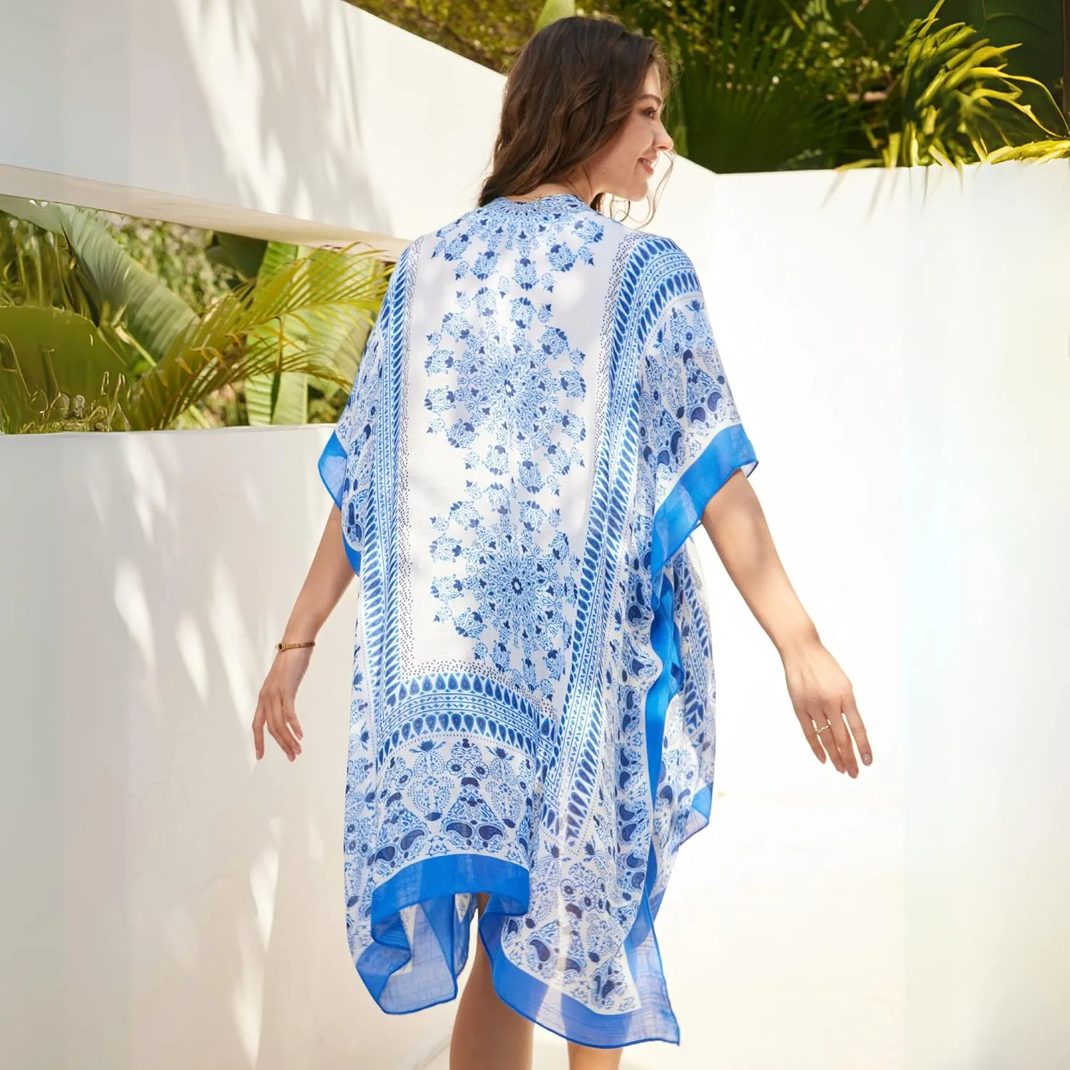 Isurrender Kimonos for Women Lightweight Swimsuit Coverup Boho Floral Beach Cover Ups for Swimwear Casual Summer Cardigan