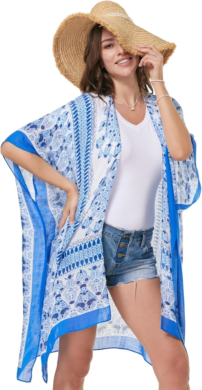 Isurrender Kimonos for Women Lightweight Swimsuit Coverup Boho Floral Beach Cover Ups for Swimwear Casual Summer Cardigan