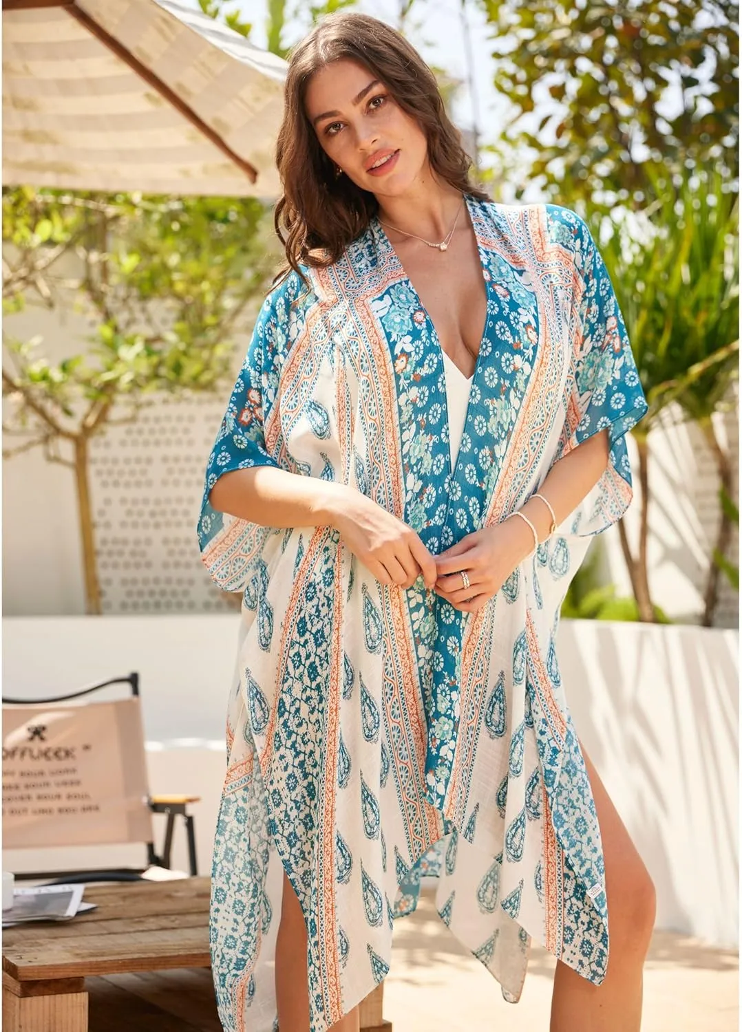 Isurrender Kimonos for Women Lightweight Swimsuit Coverup Boho Floral Beach Cover Ups for Swimwear Casual Summer Cardigan