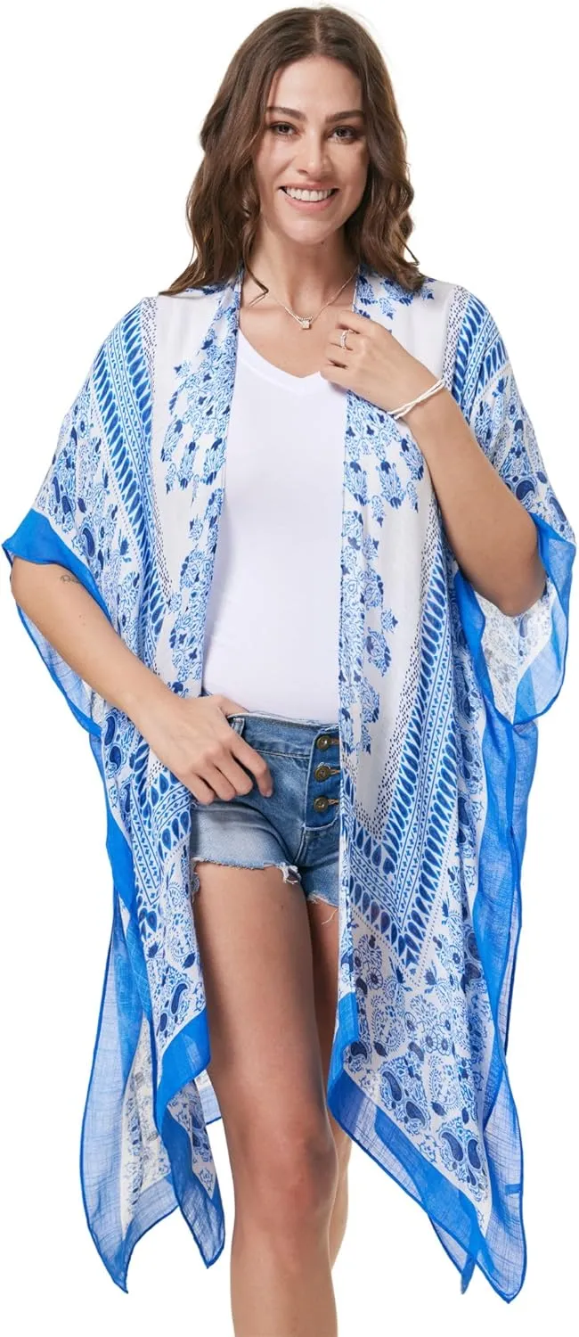 Isurrender Kimonos for Women Lightweight Swimsuit Coverup Boho Floral Beach Cover Ups for Swimwear Casual Summer Cardigan