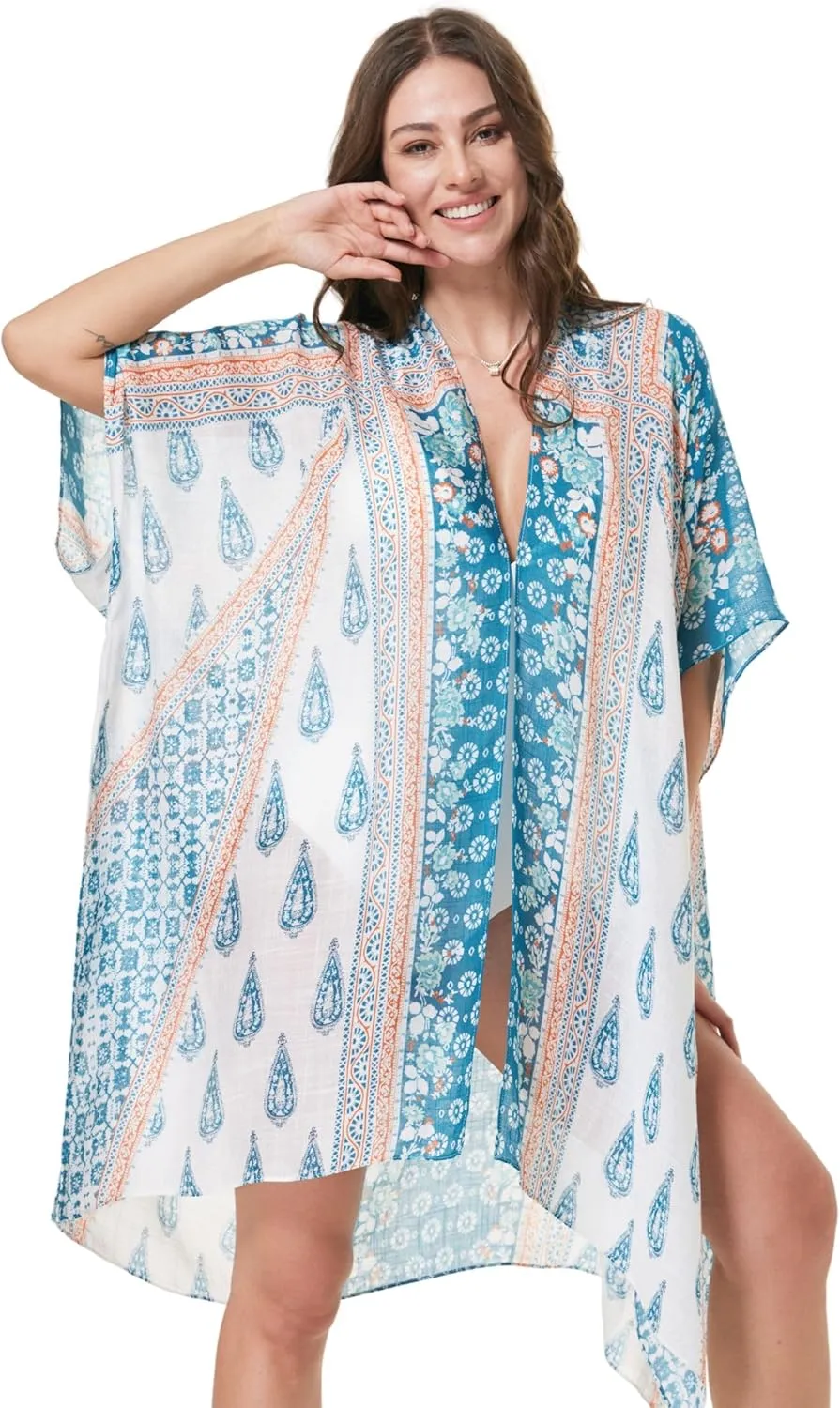 Isurrender Kimonos for Women Lightweight Swimsuit Coverup Boho Floral Beach Cover Ups for Swimwear Casual Summer Cardigan