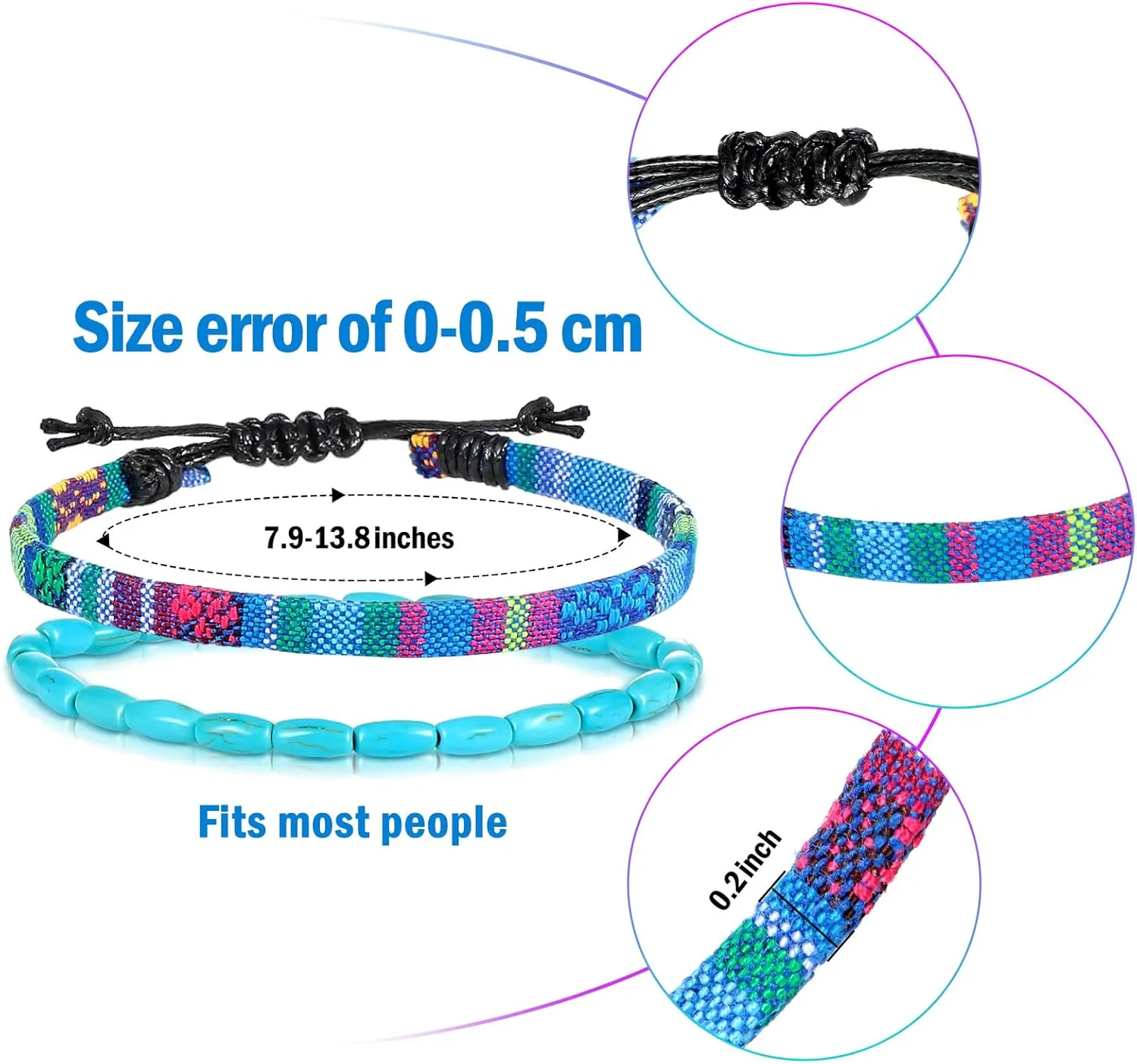 Jadive 6 Pieces Bohemia Surfer Bracelet Woven Bracelets Ankle Bracelet Adjustable Braided Bangle for Women Christmas Gift