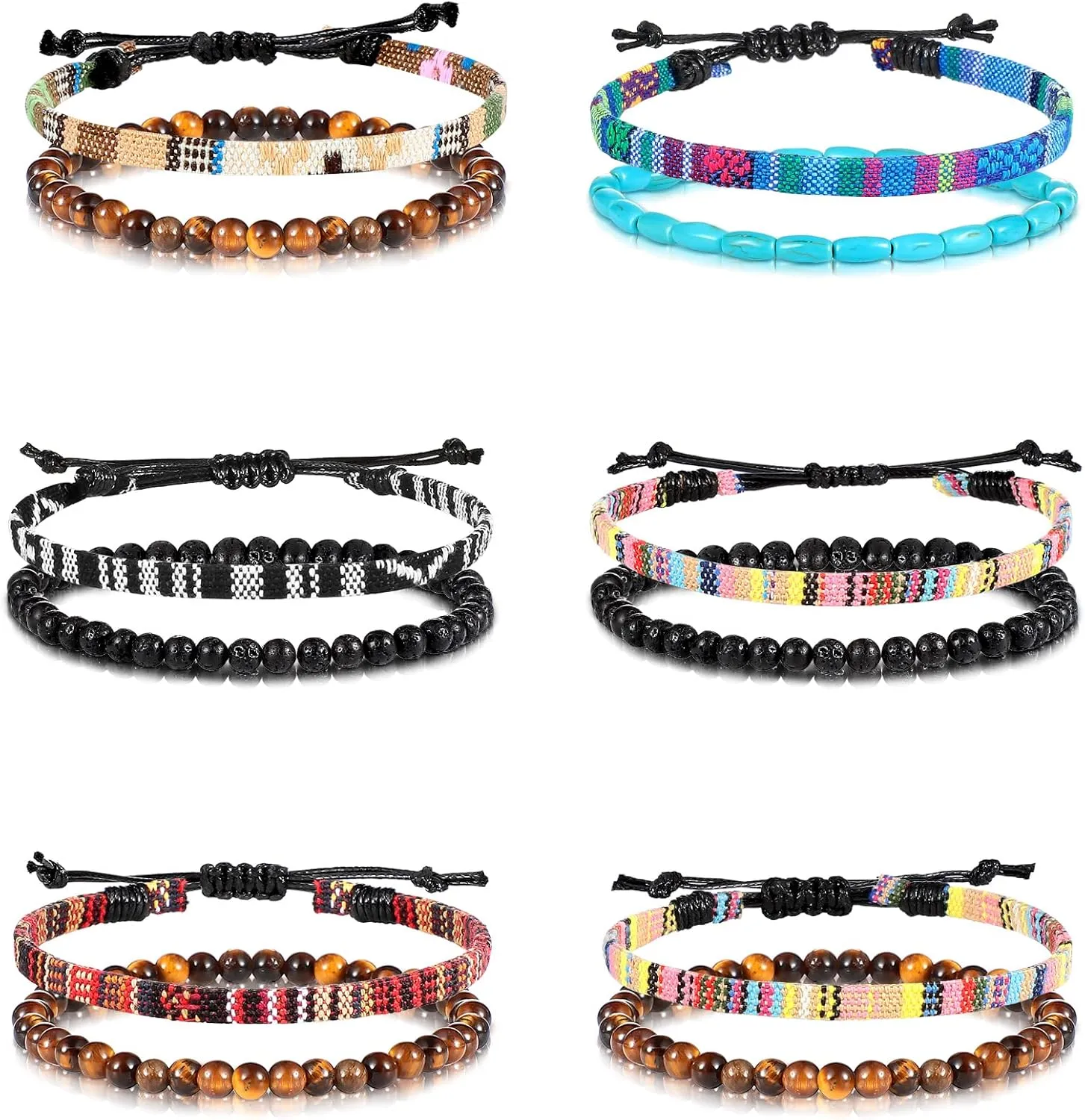 Jadive 6 Pieces Bohemia Surfer Bracelet Woven Bracelets Ankle Bracelet Adjustable Braided Bangle for Women Christmas Gift