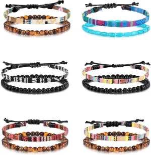 Jadive 6 Pieces Bohemia Surfer Bracelet Woven Bracelets Ankle Bracelet Adjustable Braided Bangle for Women Christmas Gift