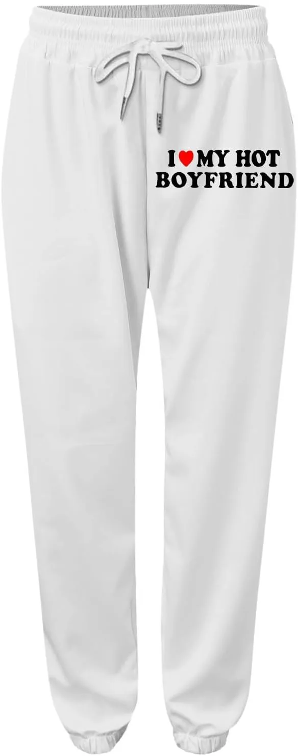 Jogger Sweatpants Women Letter Print Drawstring Casual Jogger Pants High Waist Trousers with Pocket