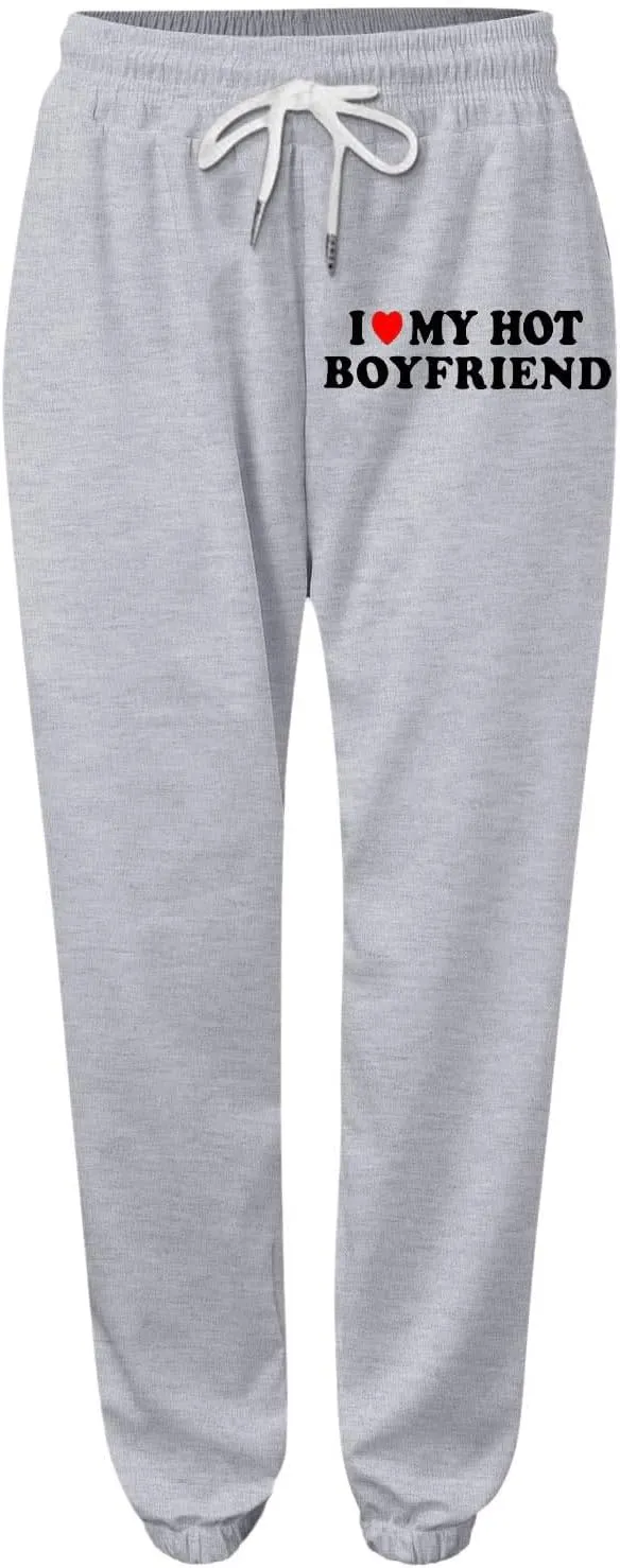 Jogger Sweatpants Women Letter Print Drawstring Casual Jogger Pants High Waist Trousers with Pocket
