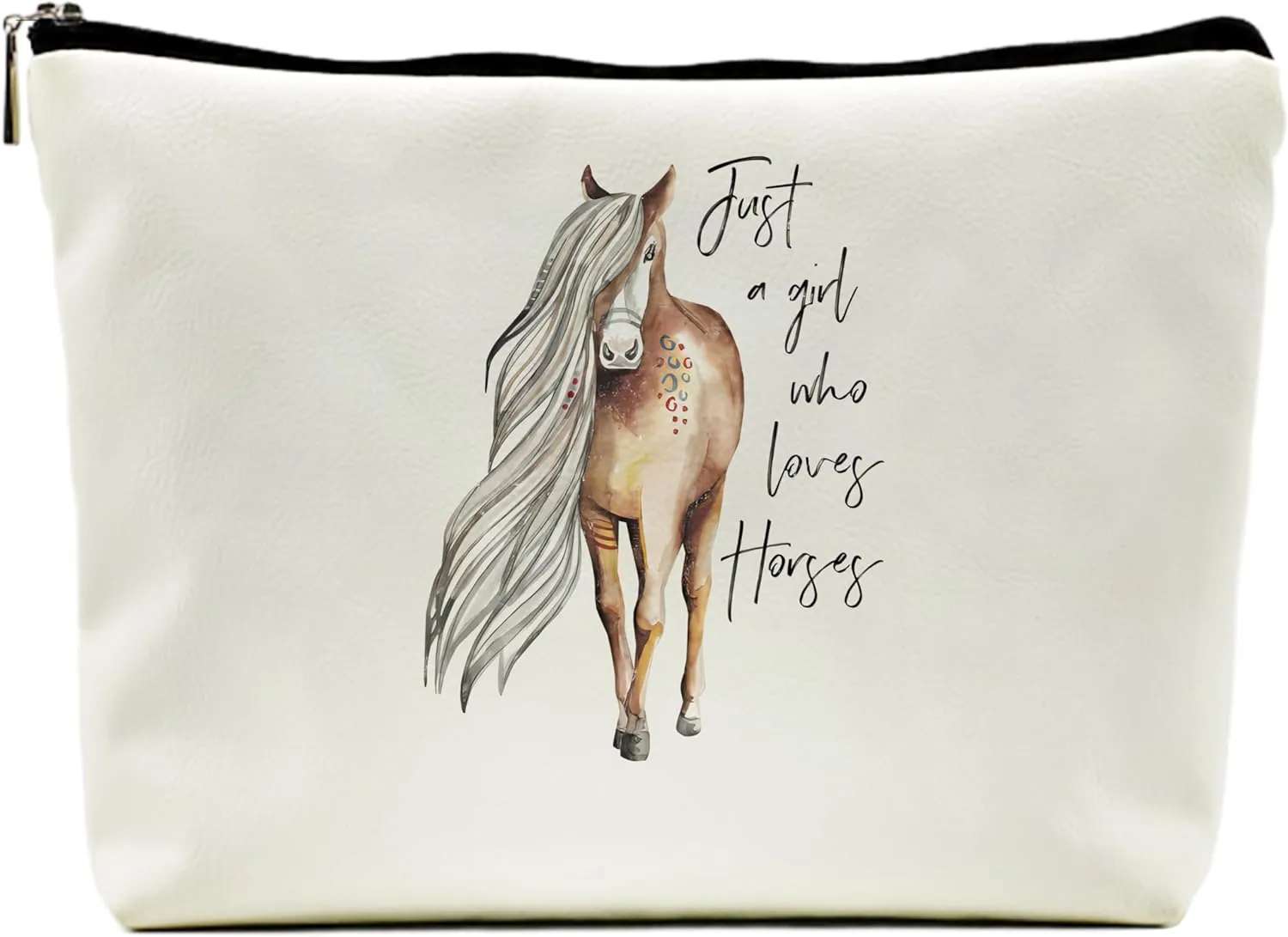 Just a Girl Who Loves Horses Makeup Bag Travel Cosmetic Bags for Women Girls,Farmhouse Horse Cosmetic Bags with Zipper Pouch Travel Toiletry Case,(Pu Leather Makeup Bag)
