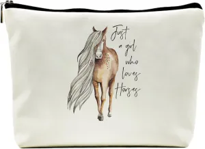 Just a Girl Who Loves Horses Makeup Bag Travel Cosmetic Bags for Women Girls,Farmhouse Horse Cosmetic Bags with Zipper Pouch Travel Toiletry Case,(Pu Leather Makeup Bag)