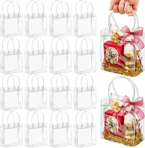 Jutieuo 50 Pack Clear Plastic Gift Bags with Handles, 5.9" x 4.9" x 2.8" Reusable Transparent Party Favor Bags Goodie Bags Bulk for Wedding, Baby Shower, Birthday