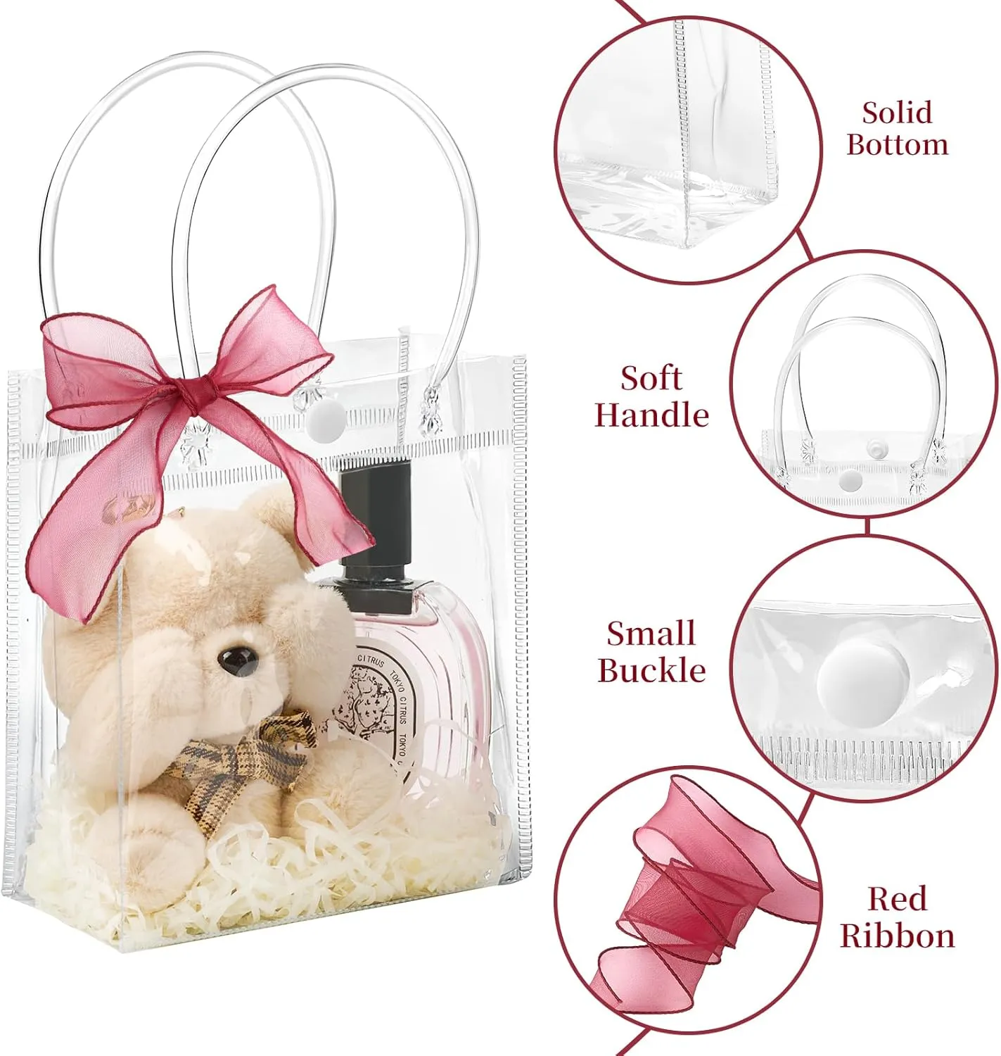 Jutieuo 50 Pack Clear Plastic Gift Bags with Handles, 5.9" x 4.9" x 2.8" Reusable Transparent Party Favor Bags Goodie Bags Bulk for Wedding, Baby Shower, Birthday
