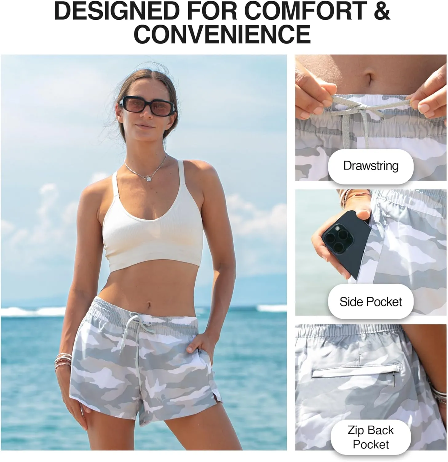 Kanu Surf Women's Darren Swim UPF 50  Quick-Dry Stretch Gym Shorts 2 Side Back Zipper Pocket