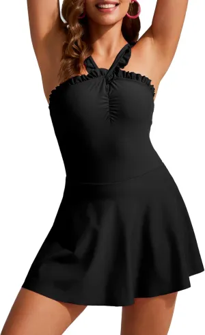 Kate Kasin Women One Piece Swimsuit Tummy Control Bathing Suits Ruffle V Neck Adjustable Strap Swimdress 2025