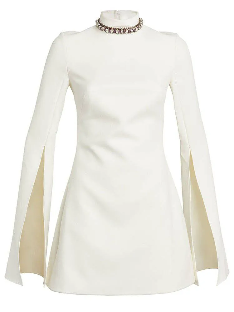 Katie Slit Long Sleeve Crystal Embellished Mini Dress