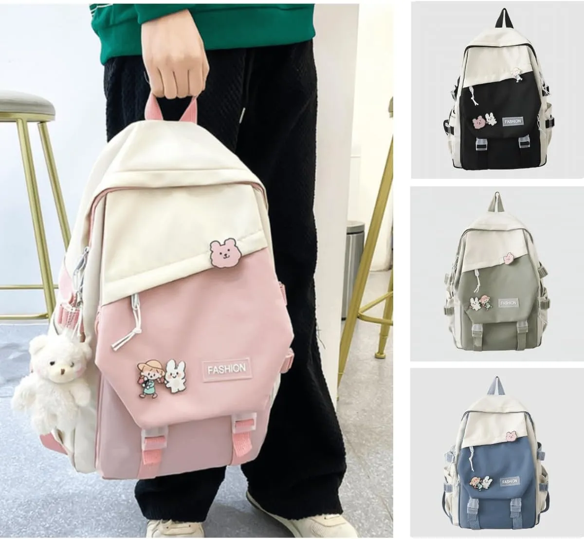 Kawaii Backpack with Cute Accessories Durable Laptop Large Bookbags Lightweight Waterproof Casual Travel Daypacks (Red)