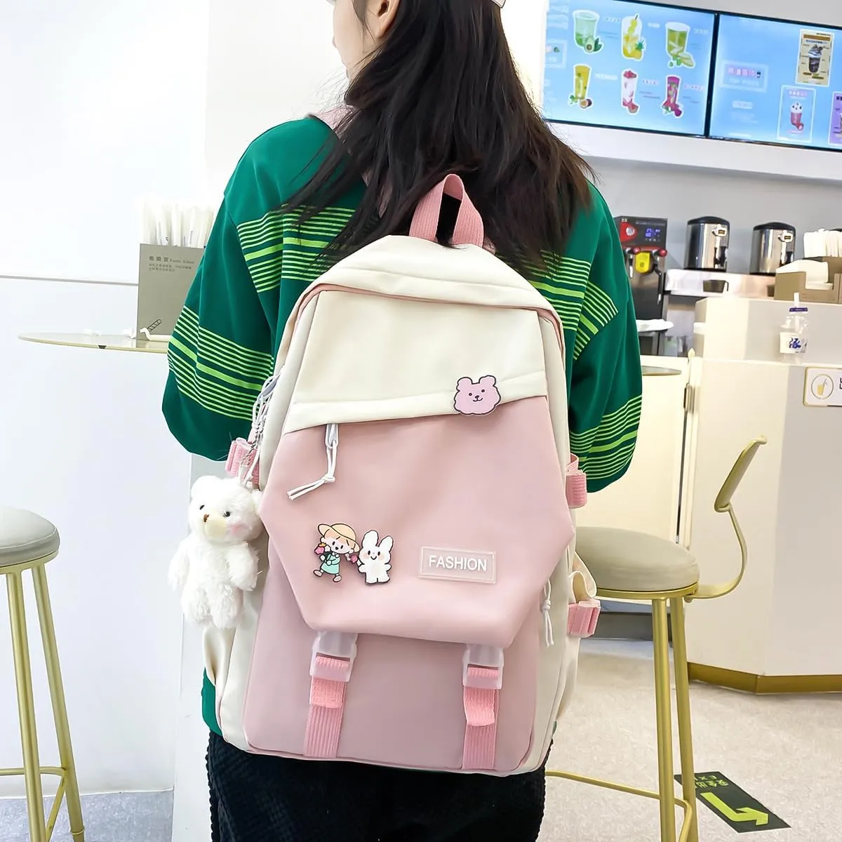 Kawaii Backpack with Cute Accessories Durable Laptop Large Bookbags Lightweight Waterproof Casual Travel Daypacks (Red)