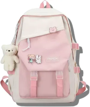 Kawaii Backpack with Cute Accessories Durable Laptop Large Bookbags Lightweight Waterproof Casual Travel Daypacks (Red)