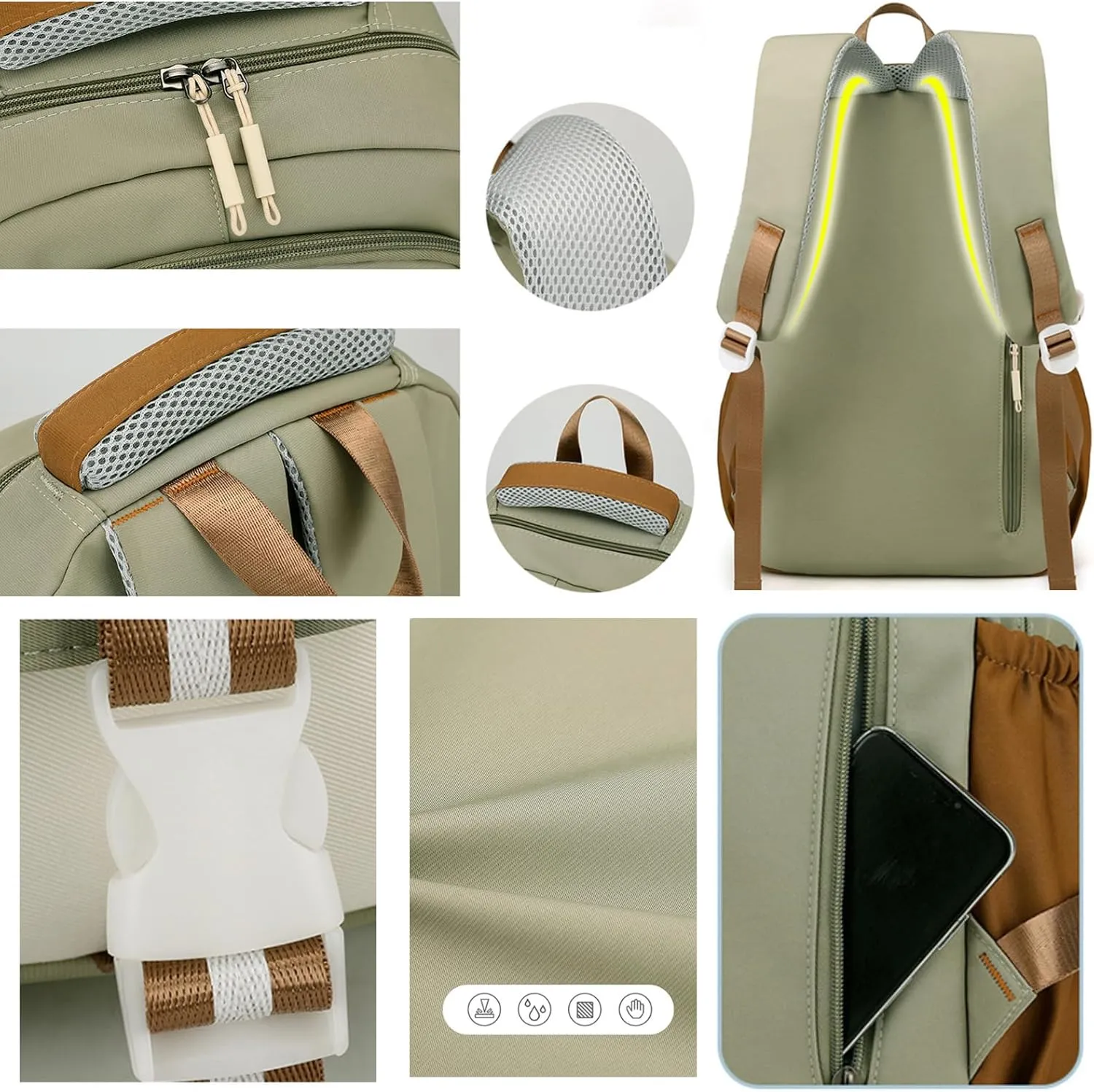 Kawaii Backpack with Cute Accessories Pendant Travel Bag Large Outdoor Waterproof Casual Daypack Women Men (Black)