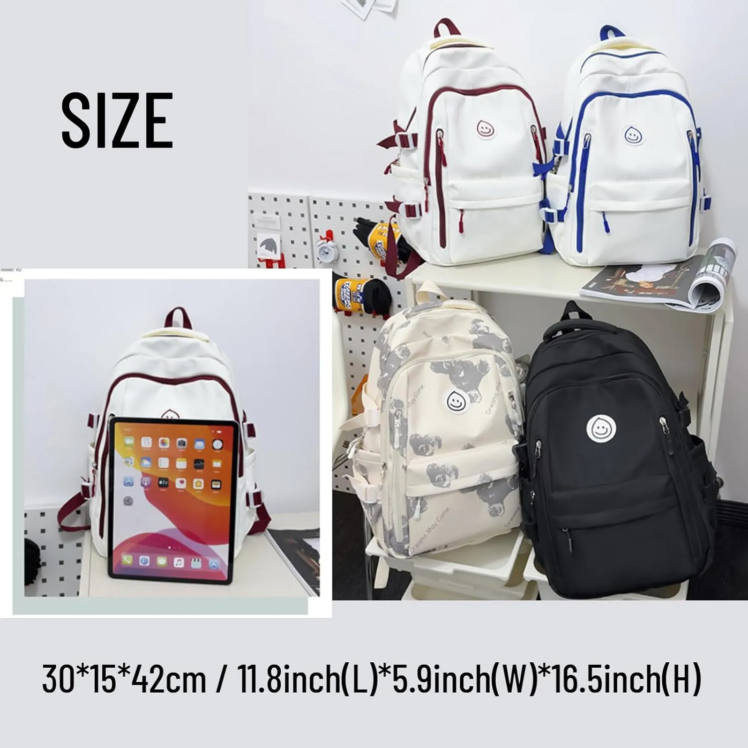 Kawaii Backpack with Cute Accessories Travel Backpacks Lightweight Casual Daypack Waterproof Laptop Women Men (Blue)