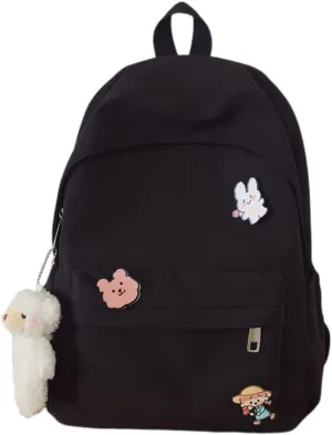 Kawaii Cute Aesthetic School Laptop Backpack with Accessories Pin Plush Pendant for Teen Girls, Students