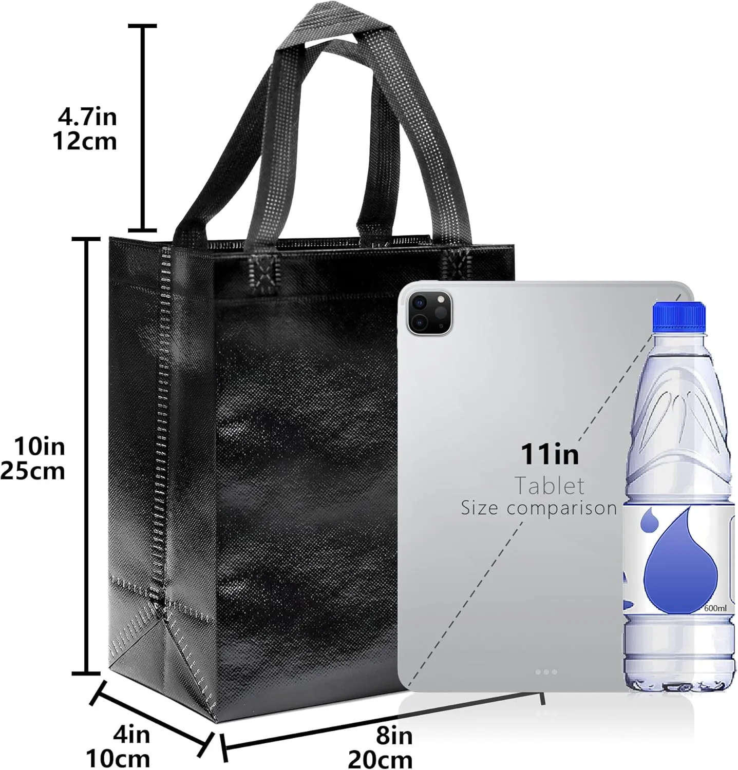 KeerxunBag 12pcs Reusable Gift BagsIncludes Tissue Paper Gift bag with handle Birthdays Parties Holidays Weddings Medium 10x4x8in Black Gift Bags
