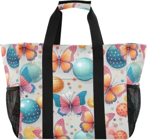 Kigai Colorful Butterfly Reusable Grocery Bag with Handles Waterproof Foldable Extra Large Tote Shopping Bag Standing Organizer for Picnics, Beach, Pool, Laundry, Car, Camping