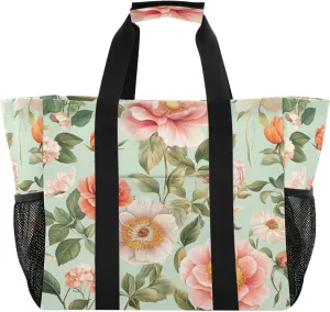 Kigai Watercolor Flowers Reusable Grocery Bag with Handles Waterproof Foldable Extra Large Tote Shopping Bag Standing Organizer for Picnics, Beach, Pool, Laundry, Car, Camping