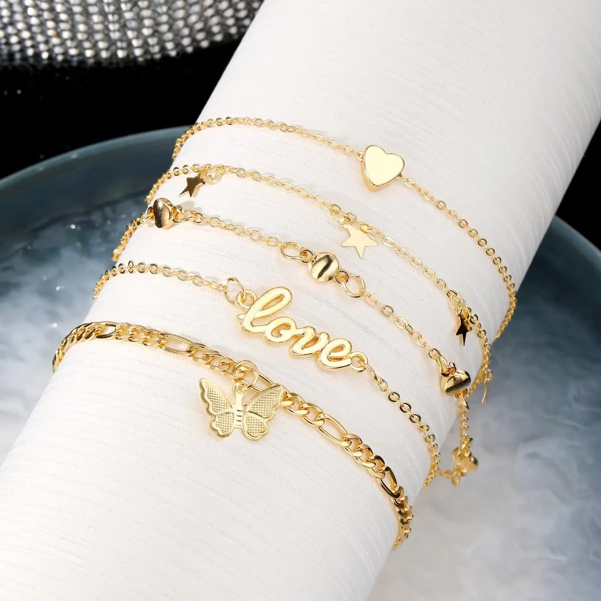 KISS WIFE Anklets for Women, Gold Anklet Bracelets for Women, Dainty Foot Jewelry Women's Ankelts Beach Gifts for Women