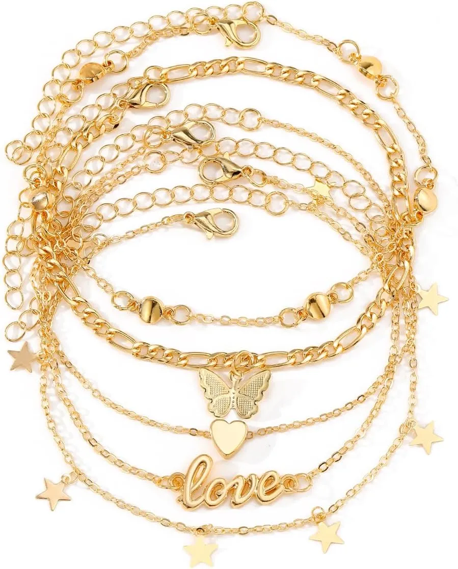 KISS WIFE Anklets for Women, Gold Anklet Bracelets for Women, Dainty Foot Jewelry Women's Ankelts Beach Gifts for Women