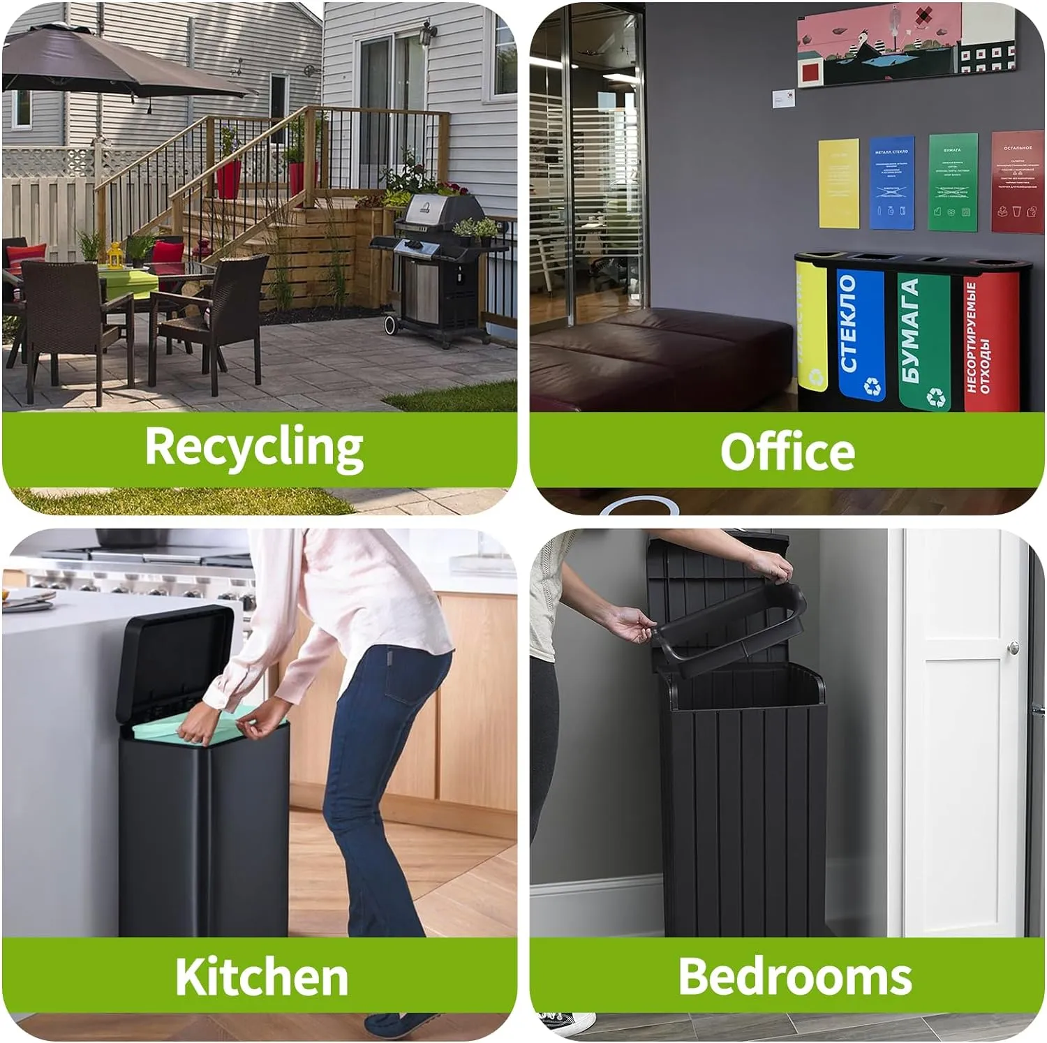 Kitchen Trash Bags 13 Gallon: Biodegradable Tall Kitchen Garbage Bags Strong Unscented Recycling Bags for Home/Office (Green, 80 Counts)