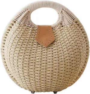 Lady's Stylish Shell Shape Straw Tote Handbag Rattan Beach Bag