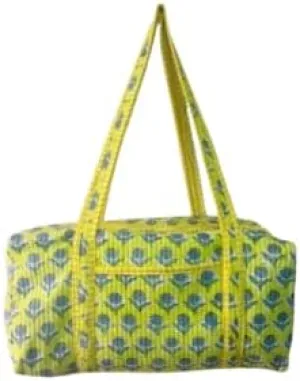 Large Duffle Bag for Travel Handprinted Quilted Cotton Duffel Bag for Women Carry on Weekender Overnight Luggage Weekend Beach Hospital Mommy Diaper Bag, yellow, hcq12
